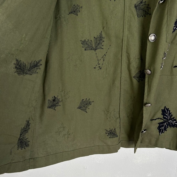 The Kooples women size M leaf embroidered jacket green 100% cotton beaded - Picture 14 of 15